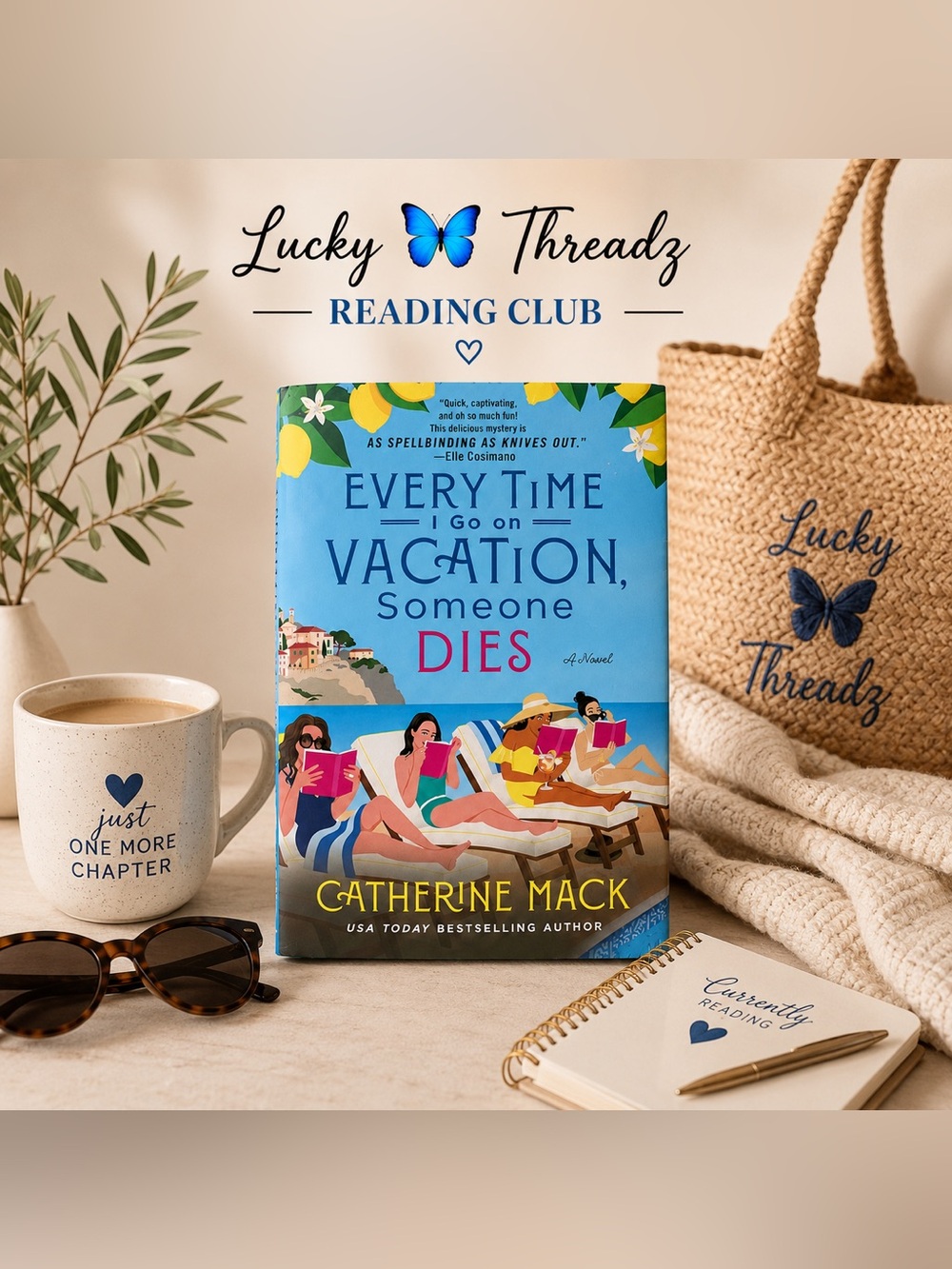 Every Time I Go on Vacation, Someone Dies by Catherine Mack - Bright Blue Cover